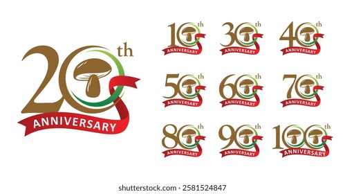 Set of anniversary number mushroom