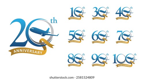 Set of anniversary number plane ribbon