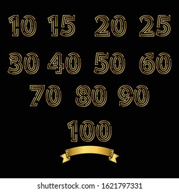 Set of Anniversary numbers in a golden color. Template design for web. For creative poster, booklet, leaflet, flyer, magazine, invitation card