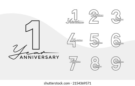 Set of Anniversary outline logotype silver and gold color with black background for celebration