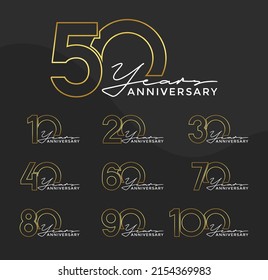 Set Anniversary Outline Logotype Silver Gold Stock Vector Royalty Free Shutterstock