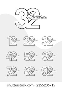Set of Anniversary outline logotype silver and gold color with black background for celebration