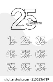 Set of Anniversary outline logotype silver and gold color with black background for celebration