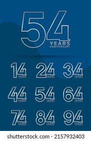 Set of Anniversary outline logotype and silver color with blue background for celebration