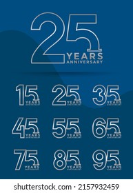 Set of Anniversary outline logotype and silver color with blue background for celebration