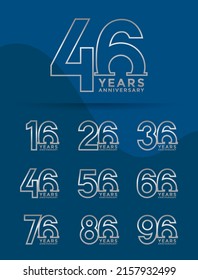Set of Anniversary outline logotype and silver color with blue background for celebration