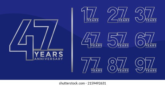 Set of Anniversary outline logotype and silver color with blue background for celebration
