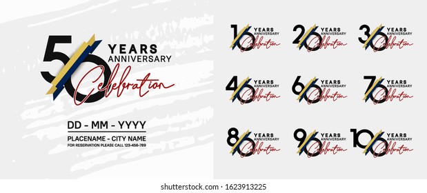 set of anniversary poster color style black color and ribbon for celebration event, wedding, greeting card, and invitation