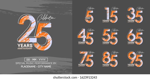 set of anniversary poster color style color for celebration event, wedding, greeting card, and invitation