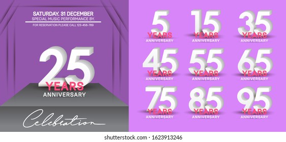 set of anniversary poster color style color for celebration event, wedding, greeting card, and invitation