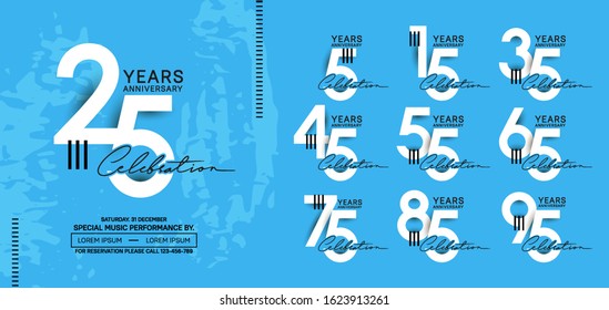 set of anniversary poster color style white color for celebration event, wedding, greeting card, and invitation