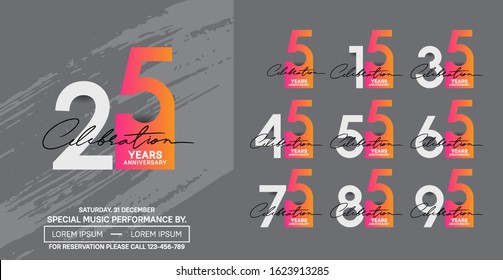 set of anniversary poster color style colorful for celebration event, wedding, greeting card, and invitation