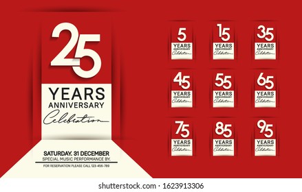 set of anniversary poster color style white color for celebration event, wedding, greeting card, and invitation