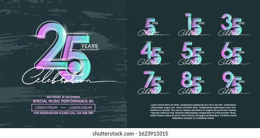 set of anniversary poster color style colorful for celebration event, wedding, greeting card, and invitation