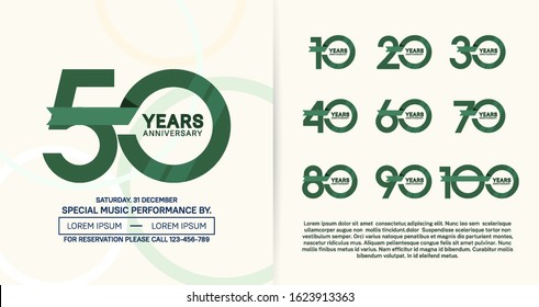 set of anniversary poster color style green color for celebration event, wedding, greeting card, and invitation