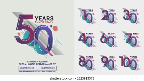 set of anniversary poster color style colorful for celebration event, wedding, greeting card, and invitation