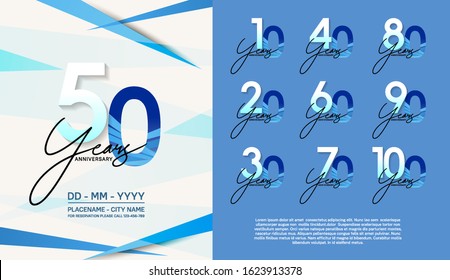 set of anniversary poster color style blue and white color for celebration event, wedding, greeting card, and invitation