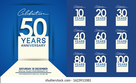 set of anniversary poster color style white color for celebration event, wedding, greeting card, and invitation