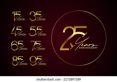 set of anniversary premium gold color on red background for celebration moment