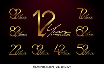 set of anniversary premium gold color on red background for celebration moment