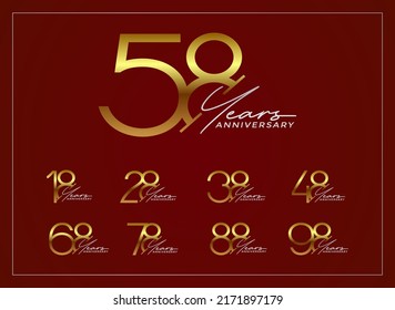 set of anniversary premium golden color on red background for special celebration