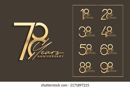 set of anniversary premium golden color on brown background for special celebration