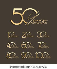 set of anniversary premium golden color on brown background for special celebration