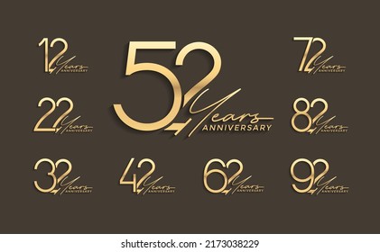 set of anniversary premium golden color on brown background for special celebration