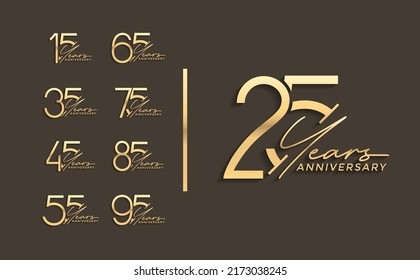 set of anniversary premium golden color on brown background for special celebration