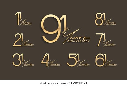 set of anniversary premium golden color on brown background for special celebration