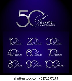 set of anniversary premium silver color on blue background for celebration moment