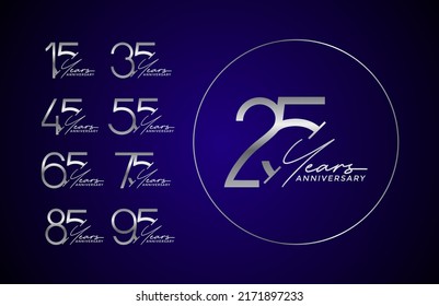 set of anniversary premium silver color on blue background for celebration moment