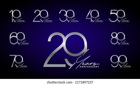 set of anniversary premium silver color on blue background for celebration moment