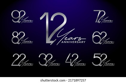 set of anniversary premium silver color on blue background for celebration moment