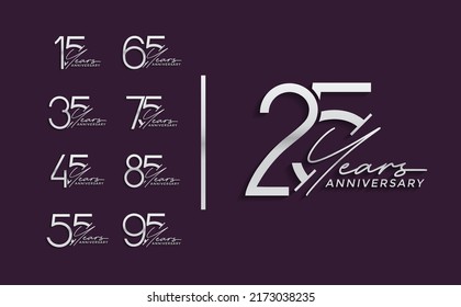 set of anniversary premium silver color on purple background for special celebration