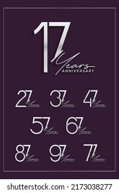 set of anniversary premium silver color on purple background for special celebration