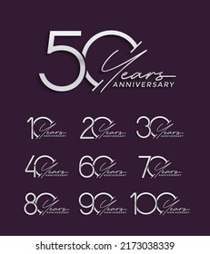 set of anniversary premium silver color on purple background for special celebration