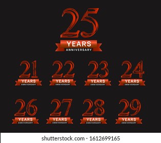 Set of anniversary red color abstract style with ribbon