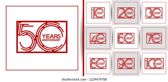 set of anniversary red flat design in square, anniversary design for booklet, leaflet,invitation card, magazine, poster, web, greeting card of celebration event