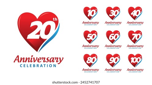 set of anniversary red love number design