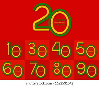 Set of Anniversary red yellow green color, anniversary template design for web ,Creative poster, booklet, leaflet, flyer, magazine, invitation card