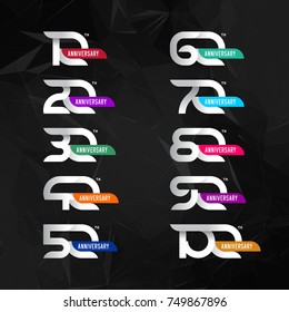 Set of anniversary signs from 10th to 100th. Abstract dark background. Stock vector illustration. Signs design elements on a dark background.