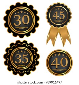 Set of anniversary signs. The emblem with the date. Vector illustration.