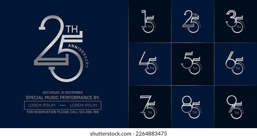 set of anniversary silver color with blue background for special celebration event