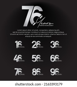 set anniversary silver color logotype style with hand lettering on black background