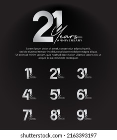 set anniversary silver color logotype style with hand lettering on black background