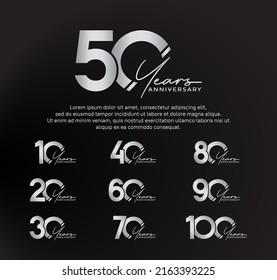 set anniversary silver color logotype style with hand lettering on black background