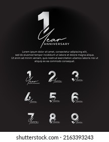 set anniversary silver color logotype style with hand lettering on black background