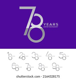 set anniversary silver color logotype style with overlapping number on purple and white background