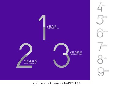 set anniversary silver color logotype style with overlapping number on purple and white background